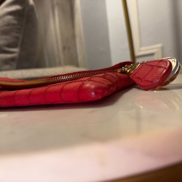 Henri Bendel RARE Debutante Foldover Croc Embossed Suede Leather Clutch (EUC) - Picture 6 of 13